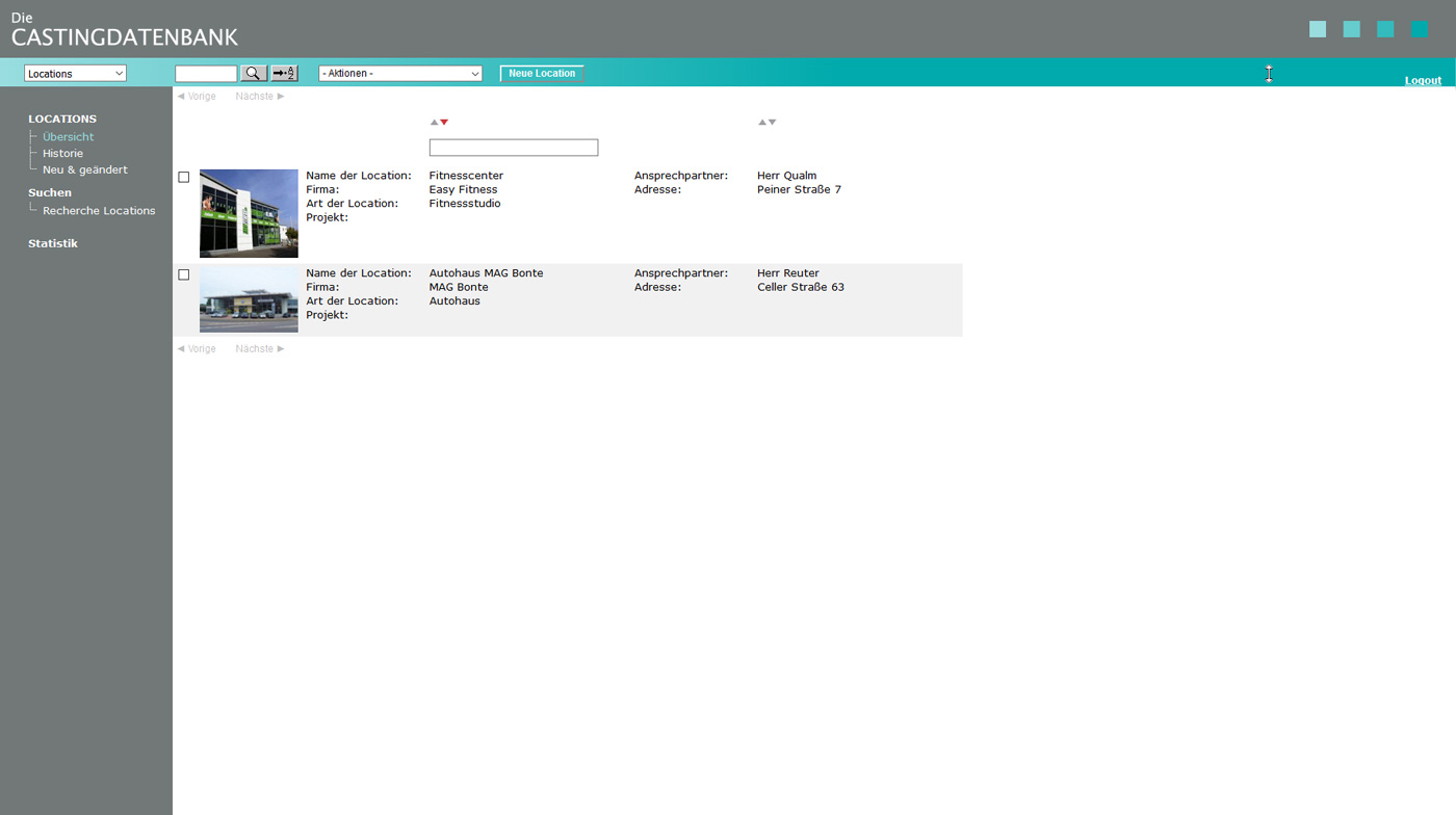 Eine Übersicht Ihrer Locations in der Castingdatenbank von datenbanken24.
