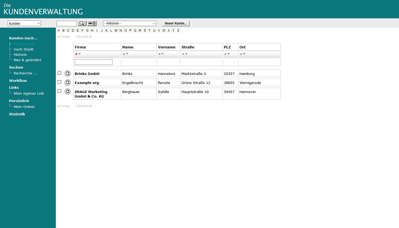 Alle Kunden auf einen Bilck in Ihrer Kundenverwaltung von datenbanken24.